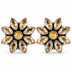 Pendientes de tuerca con engaste de bisel de cristal y diamantes de imitación, de latón chapado en plata antigua, estilo bohemio floral, para mujer, venta al por mayor para fiestas - Product Image 1