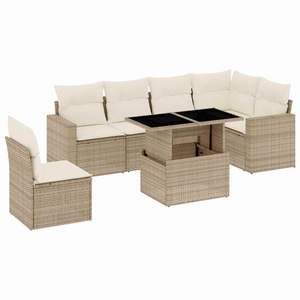 Ensemble de canapés de jardin en rotin PE beige avec structure en acier thermolaqué et verre trempé, mobilier d'extérieur durable - Product Image 2