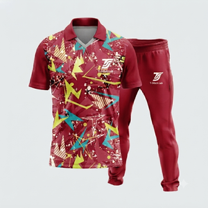 T-Stitch Lab Men's Sublimated Geometric Print Polo Shirt & <b>Pants</b> Set Quick Dry Polyester Sportswear All Seasons Regular Fit - Product Image 1