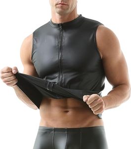 Débardeur Homme en Similicuir avec Fermeture Éclair et Col Montant – Gilet Athlétique Sans Manches pour Homme - Product Image 2