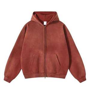 Fabricante de Ropa Urbana, Sudadera con Capucha y Cierre de Cremallera, Efecto Deslavado, Personalizable con Logotipo, Sudadera Vintage de Algodón con Lavado Ácido para Hombre - Product Image 2