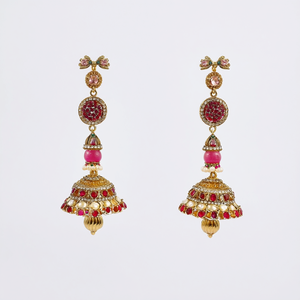 Peacock Charm Jhumka Earrings-Ethnic Brass Pearl Ruby Fashion Jewellery for Party Wedding - Product Image 2