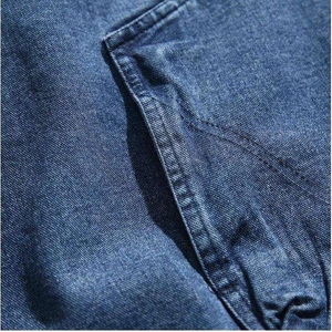 2025 Unisex Casual Blue Washed Denim Embroidered Half Zip Vintage Hooded Drawstring Jacket Windproof Eco-Friendly for Men Women - Product Image 5