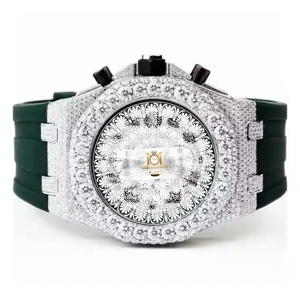 Montre-bracelet analogique-numérique pour homme en argent, quartz, moissanite, cadran rond, résistante à l'eau 10 bars, légère, avec fermoir pliant de sécurité - Product Image 2