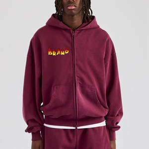 2026 <b>Top</b> Trending <b>Men's</b> Maroon <b>Zip</b>-<b>Up</b> Hoodie Oversized Fleece Cotton Casual Flame Logo Front Print Autumn Wear Use for sale - Product Image 4