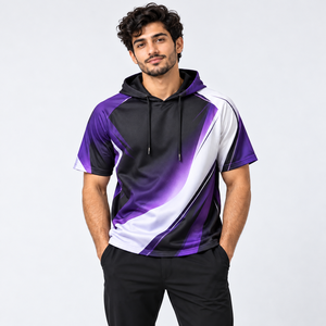 Mens casual sublimation <b>hoodies</b> designed with <b>short</b> <b>sleeves</b> colorful prints and breathable construction for modern - Product Image 1