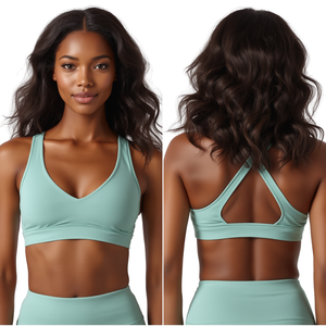 Sujetador deportivo sólido para mujer con cuello redondo y espalda cruzada, soporte medio, transpirable, sin costuras, de malla de elastano/poliamida, top de yoga y fitness. - Product Image 4