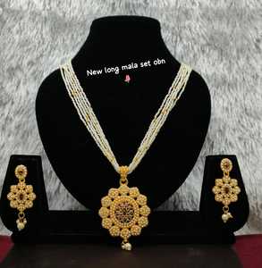New <b>Long</b> Mala Pearl Zircon Necklace Set with Flower Pendant <b>Matching</b> Earrings Rose Gold Plated Women's Wedding & Party Jewelry - Product Image 1