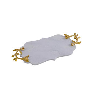 Elegante Bandeja Rectangular de Mármol Blanco Ecológica para Servir, con Asas de Metal Dorado, Decoración Moderna para el Hogar y Bodas - Product Image 3