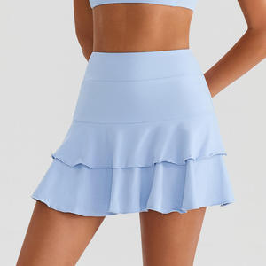 European Style Double Ruffles Tennis <b>Skirt</b> with Front Logo Quick Dry Breathable Athletic <b>Skirt</b> for Badminton and Sports - Product Image 5
