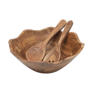 Ensemble de saladiers en bois d'acacia de haute qualité, design moderne, bols de service pour cuisine et salle à manger, faits à la main au Vietnam, personnalisables, pour fêtes et événements. - Product Image 1