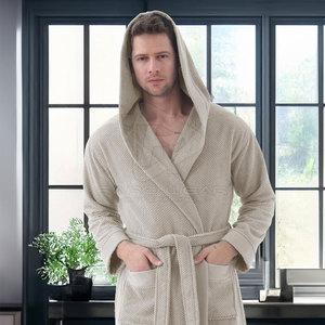Bata de Baño de Felpa para Hombre, 100% Algodón, Transpirable, de Manga Larga, con Bolsillos, Relajante y Cómoda, para Uso Diario en Casa, Estilo Acogedor - Product Image 3