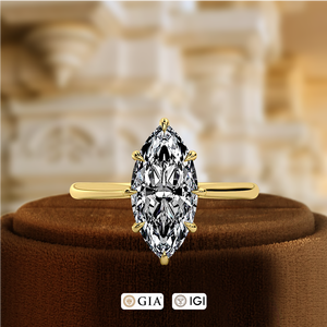 Anillo de Compromiso con 6 Puntas en Forma de Marquesa en Oro Sólido de 14k, Anillo de Novia con Diamante Cultivado en Laboratorio de 1CT, Anillo con Halo de Diamantes Oculto, Anillo de Promesa - Product Image 2