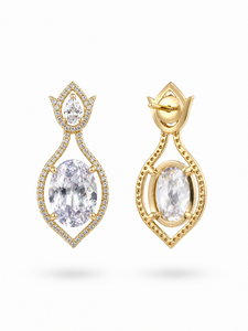 ELVORA GEMS Boucles d'oreilles pendantes classiques pour femme, en forme de goutte d'eau, serties de diamants ovales, plaqué or massif 18 carats, bijoux de mariage - Product Image 4