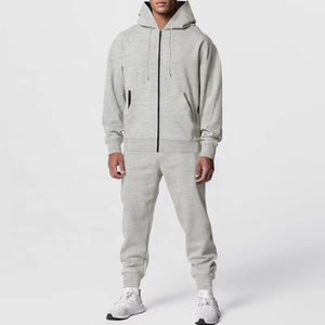 Ensemble de jogging pour homme de haute qualité, 100 % polyester, coupe ample, fermeture éclair intégrale, doublure polaire, sweat à capuche uni et pantalon de jogging. - Product Image 6