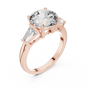 Anillo de Compromiso Moderno de Oro con Diamantes Redondos, Anillo Trilogía de Tres Diamantes de Laboratorio con Piedras Laterales Trillón, Diamantes Minimalistas - Product Image 6