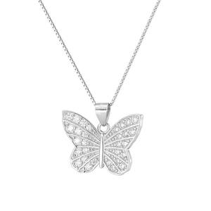 Classic Best Selling 925 Sterling <b>Silver</b> Lab Grown Diamond Pave Set Diamond Butterfly Pendant <b>Necklace</b> Birthday Gift for Her - Product Image 1