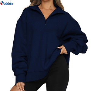 Customizable Style <b>Women's</b> Oversized <b>White</b> Half-Zip <b>Sweatshirt</b> Stand Collar Drop-Shoulder Long Sleeve Solid Color Knitted - Product Image 4