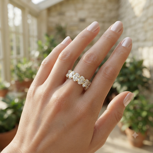 Luxury 10K Solid Gold Full Eternity Minimalist Wedding <b>Rings</b> Sparkle Oval Cut Moissanite <b>Diamond</b> Designer Engagement Party Band - Product Image 2