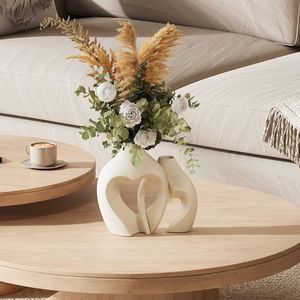Juego de 2 Jarrones de Cerámica con Forma de Corazón Nórdico, Centros de Mesa Blancos para Bodas y Decoraciones de Mesa - Product Image 2