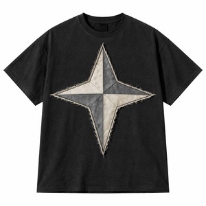 T-shirt décontracté pour homme en coton 100% noir, tricoté, surdimensionné, style sportif, effet usé, streetwear - Product Image 1