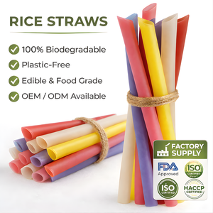 Pajitas de Arroz Comestibles Compostables de Colores, Envueltas Individualmente, para Agua, Café, Batidos, Bebidas de Bar, Sin Colorantes Artificiales, Muestra Gratuita - Product Image 1