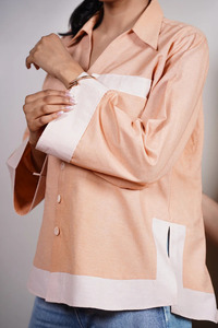 <b>Womens</b> Designer White Poplin <b>Button</b> <b>Shirt</b> Pink Lace-<b>Up</b> Detail Loose Fit Full Sleeve Casual Office Top Turn-Down Collar - Product Image 3