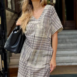 Robe kaftan en coton à imprimé géométrique style bohème chic, légère, pour la plage, pour femmes - Product Image 1