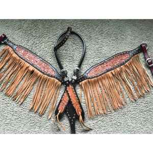 Juego de tachuelas de caballo para desfile de coraza y caballete occidental marrón cuero - Product Image 1