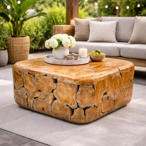 ARTERRA Unique Handcrafted <b>Rustic</b> Teak Root Cube <b>Coffee</b> <b>Table</b> Modern Design Natural Wood Texture Living Room Furniture - Product Image 2