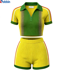 <b>Top</b> Trending Hot Selling Hip Hop Women's Sporty 2 Pcs Set Gradient Color Rib Knit Crop <b>Top</b> With Shorts Short Sleeve Summer Wear - Product Image 3