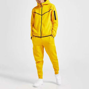 Men's Yellow Solid Tracksuit Full <b>Zip</b> <b>Hooded</b> Sporty Casual Wear Breathable Polyester Material Winter Outfit Loose Fit 2 1 Design - Product Image 1