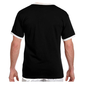T-shirt décontracté en coton tricoté bleu à manches courtes et col rond pour homme, coupe régulière, avec bordure contrastante, couleur unie, vente en gros - Product Image 5