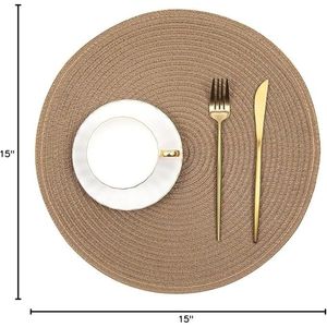 Set di 6 tovagliette rotonde intrecciate da 15 pollici, lavabili, in cotone e poliestere, marroni, per tavolo da pranzo - Product Image 6