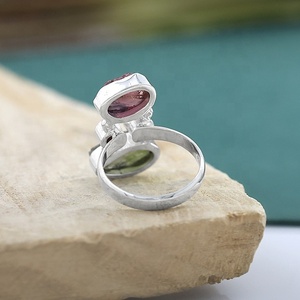 Natural Tourmaline & <b>Garnet</b> 925 Sterling <b>Silver</b> Statement <b>Ring</b> Raw Gemstone Birthstone Handmade Cocktail <b>Ring</b> - Product Image 6