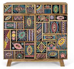 Aparador Rústico Boho de Madera de Mango Maciza Hecho a Mano, Ecológico, Altura Ajustable, Duradero, Pintado a Mano, con Espacio de Almacenamiento - Product Image 2