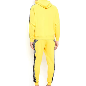 Men’s Solid Color <b>Tracksuit</b> Set – Yellow Hoodie & Jogger Pants with Side Tape Streetwear 2 Piece Outfit - Product Image 1