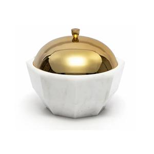 Attractive Design Marble Serving Bowl With Metal Lid White And Gold Color Kitchenware Serving Fruits Food Bowl In Bulk - Product Image 1