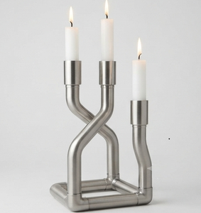 Candélabre à 3 bras en acier inoxydable, porte-bougie en forme de croix, base carrée, décoration pour la maison - Product Image 1