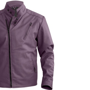 Chaqueta de Motociclista de Cuero Genuino para Hombre, Estilo Universitario, Color Lavanda Morado, Cuello Alto, Resistente al Viento - Product Image 3