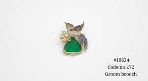 Broche de ala de pájaro verde 10634 con piedra de corte esmeralda y circonita cúbica, broche chapado en Mehandi para fiesta de boda de hombres. - Product Image 2