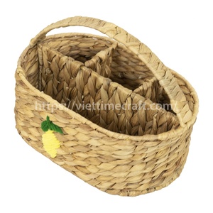 Organizador de utensilios de jacinto de agua tejido a mano ecológico más vendido con mango de 4 compartimentos soporte de accesorios de bordado de limón - Product Image 5