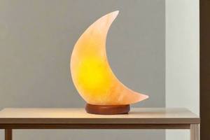 High Quality Handcrafted Himalayan Pink Rock Salt Moon Shaped Lamp with Wooden Stand - Product Image 6