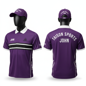 Polo Profesional de Snooker para Hombre, 180 GSM, Poliéster de Alto Rendimiento, Color Morado con Paneles de Franjas Blancas y Negras en el Pecho, Logotipo de Equipo Personalizado - Product Image 1