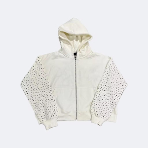 Custom 100% Cotton <b>Hoodies</b> Manufacturers Streetwear Heavyweight Embroidered Distressed Rhinestone Acid Wash Y2k Zip up Hoodie - Product Image 2