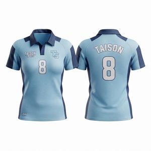 Maillot de rugby pour hommes, qualité supérieure, 100% polyester mesh, 140 GSM, respirant, antibactérien, bleu ciel, panneau latéral bleu marine, logo personnalisé par sublimation - Product Image 1