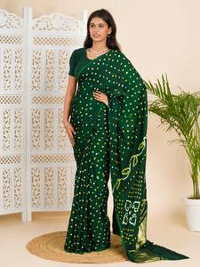 Pure Silk Bandhani Tissu Pallu <b>Saree</b> In Traditional Style - Product Image 2