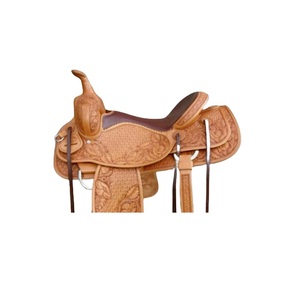Selle de cheval Western en cuir tanné marron, à motifs floraux et tressés, façonnée à la main, pour barrel racing, avec sangles latigo, assise souple, 10 à 18 pouces, LLT - Product Image 2