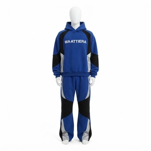 Mens Blue Black Color Block Tracksuit <b>Set</b> Zip Up Hoodie <b>Jogger</b> Pants Custom Streetwear Sportswear <b>Matching</b> Outfit - Product Image 3