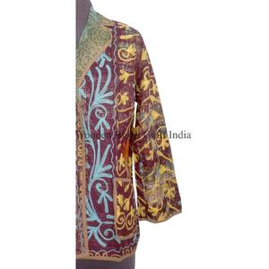 Veste Kantha pour femmes, faite à la main, vintage, manches longues, col en V, écologique, tricotée en coton indien, broderie, automne-hiver - Product Image 6